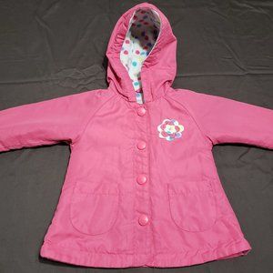 Raincoat Pink Embroidered Floral Fleece Lined Hooded Size 12m Button Up